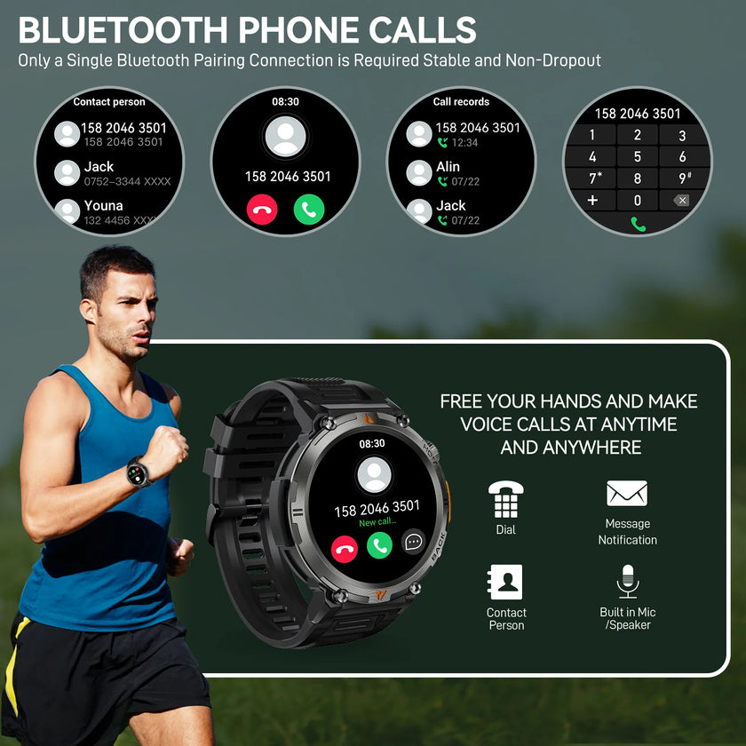 Smartwatch being used by a runner with phone call interface on screen