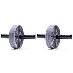 Pair of gray ab wheels on a white background