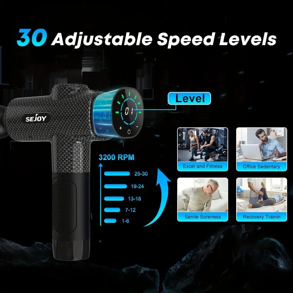 Sejoy 30 speeds Massage Gun Percussion Massager Fascia Gun Deep Tissue Muscle Vibrating Relax