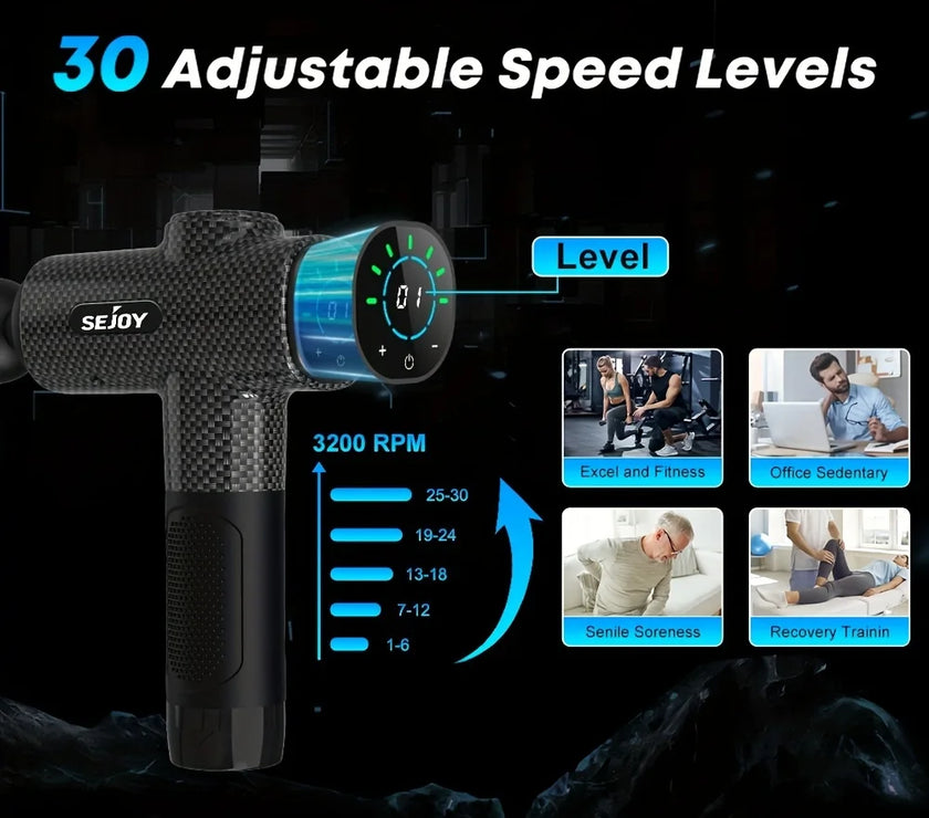 Sejoy 30 speeds Massage Gun Percussion Massager Fascia Gun Deep Tissue Muscle Vibrating Relax