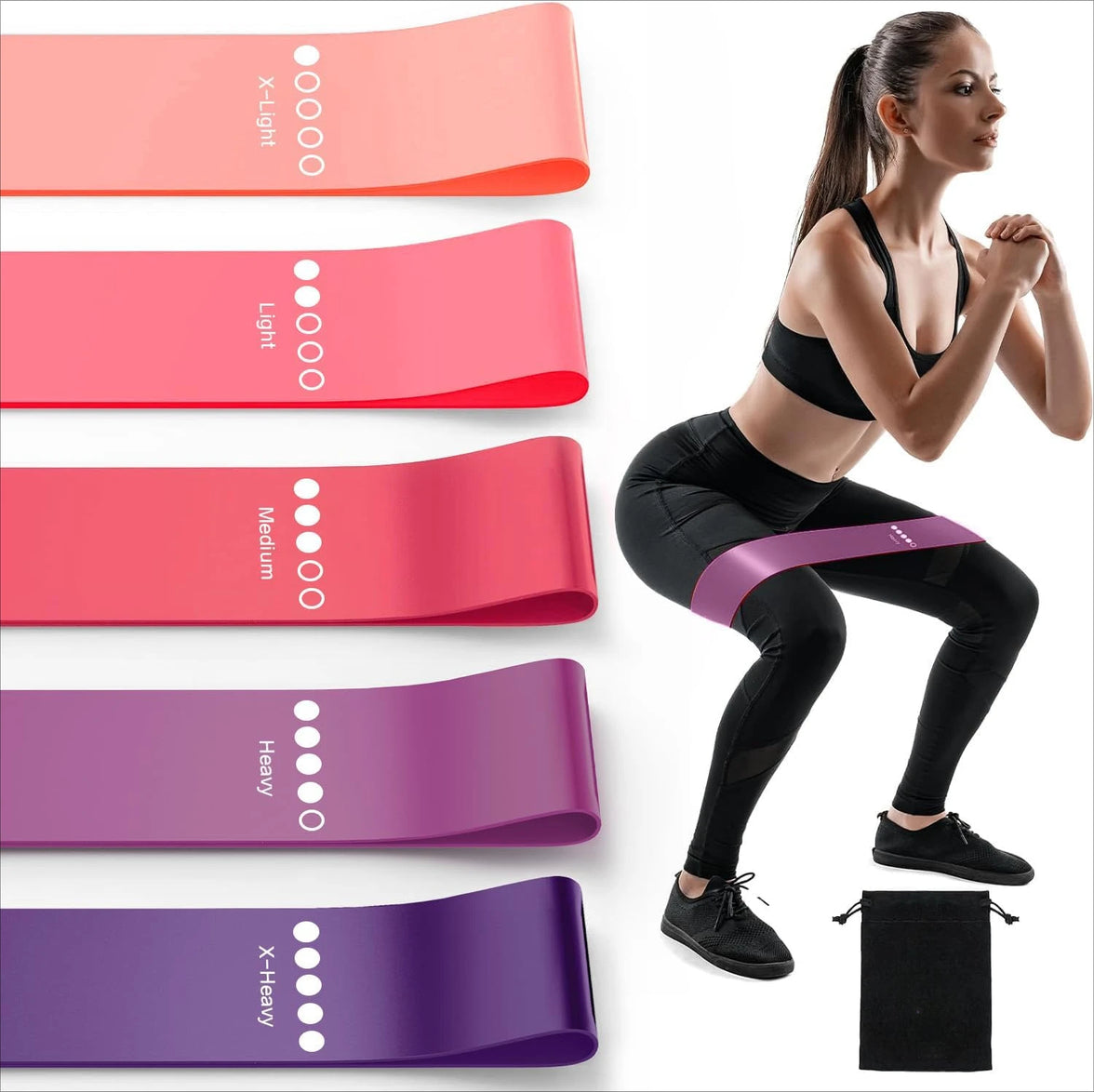 SpokenFitness Resistance Bands (5-Pack) — Natural Rubber Latex, Color-Coded for Pilates, Yoga & Strength