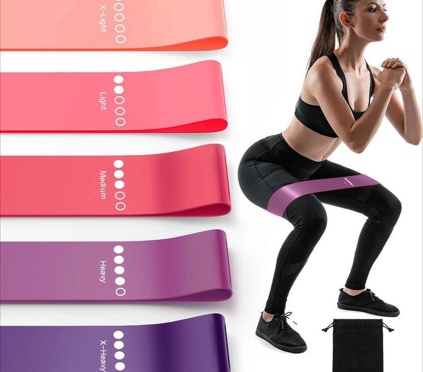 SpokenFitness Resistance Bands (5-Pack) — Natural Rubber Latex, Color-Coded for Pilates, Yoga & Strength
