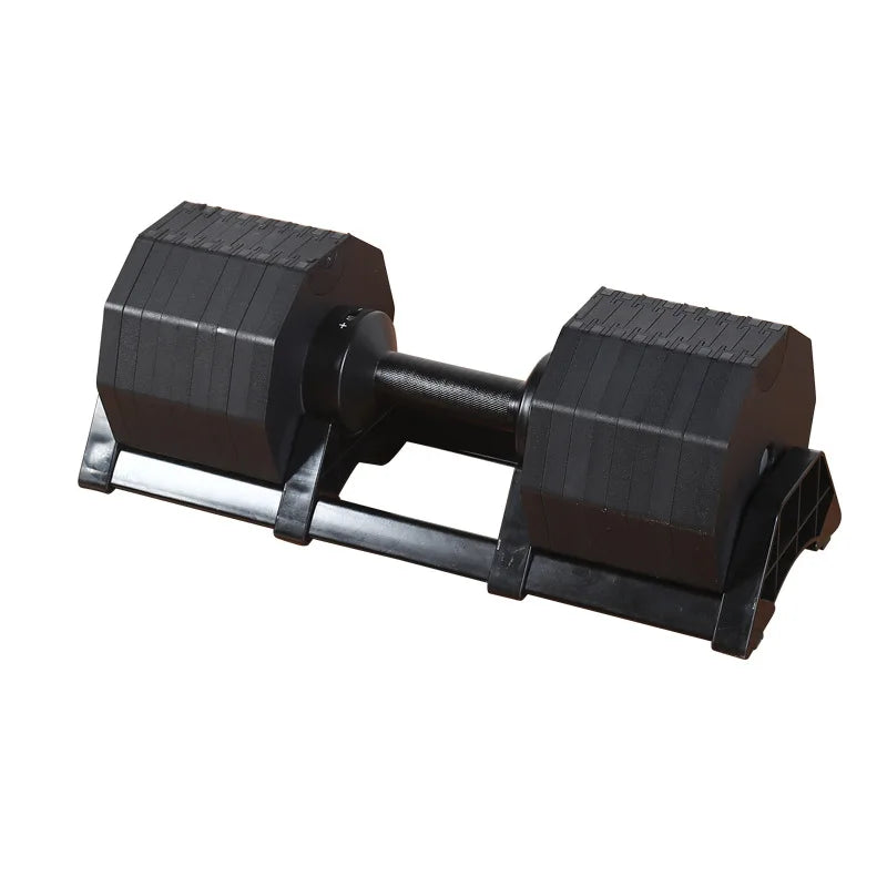 Pair of black dumbbells on a white background