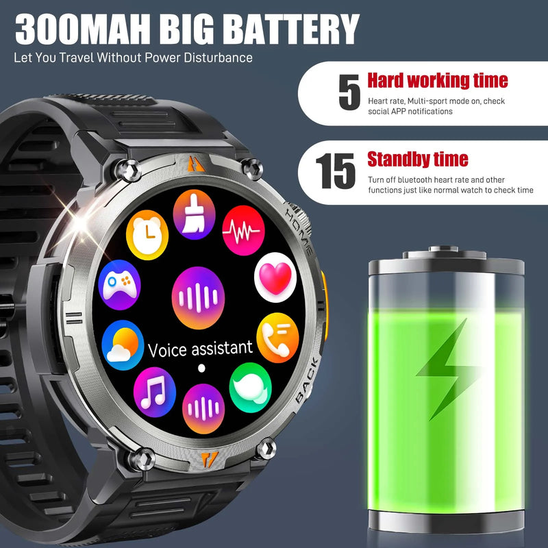 EIGIIS 2024 New KE3 Bluetooth Call Smart Watch Men Full Touch Screen Health Monitor Clock With Flashlight  For IOS Android