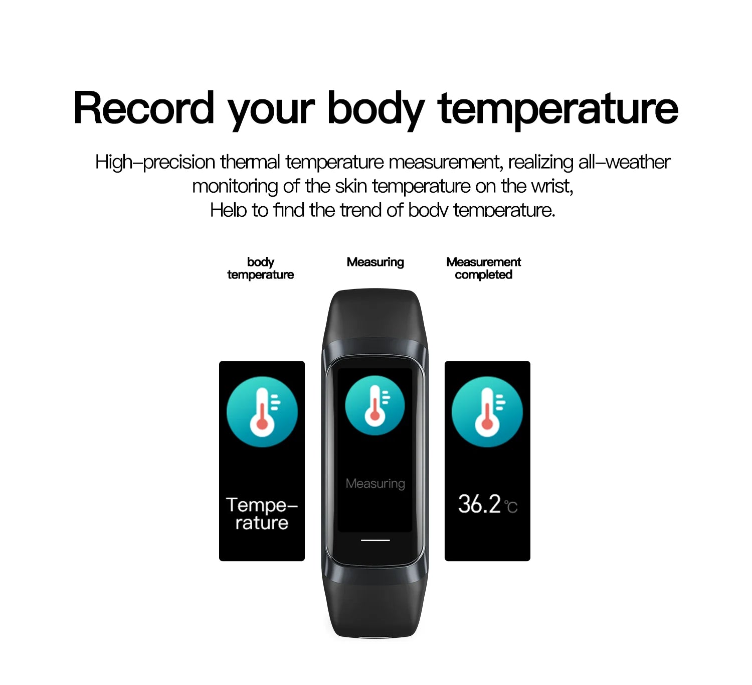 Smartwatch with temperature measurement app on a white background
