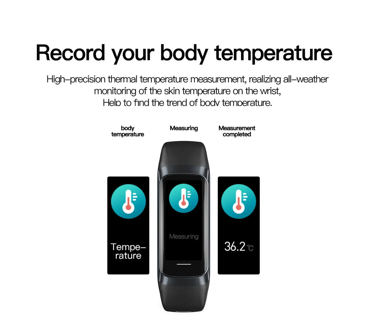 Smartwatch with temperature measurement app on a white background