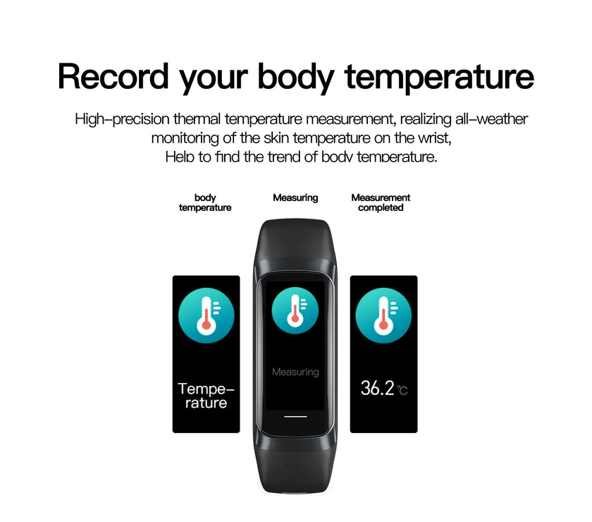 Smartwatch with temperature measurement app on a white background