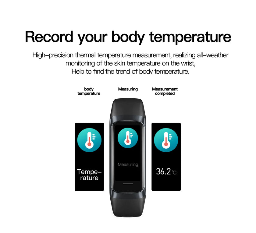 Smartwatch with temperature measurement app on a white background