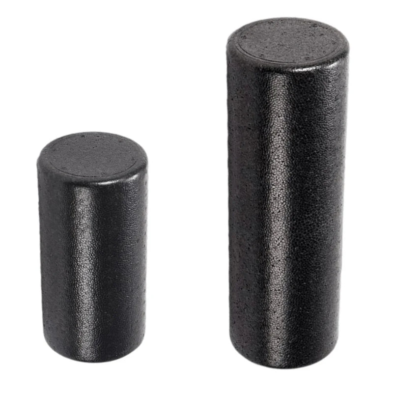 Two black cylindrical objects on a white background