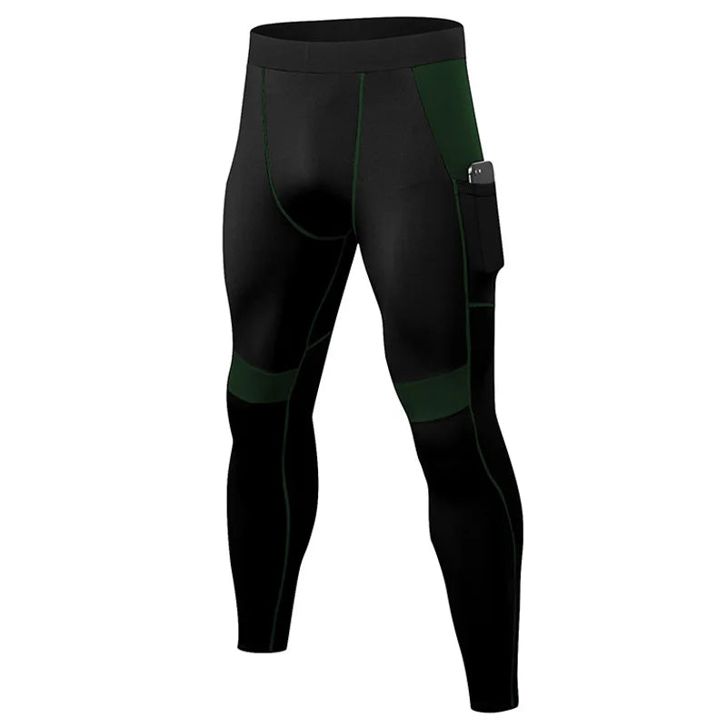 Men’s high-performance compression tights for running and gym workouts in black – stretchy, breathable, and sweat-wicking.
