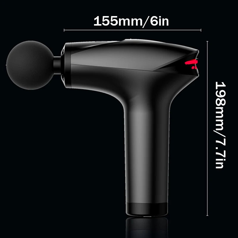 Black handheld tool with measurements on a black background