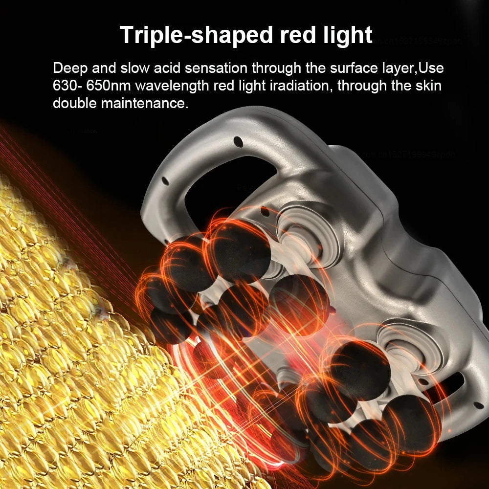 Silver device with red light emission on a black background