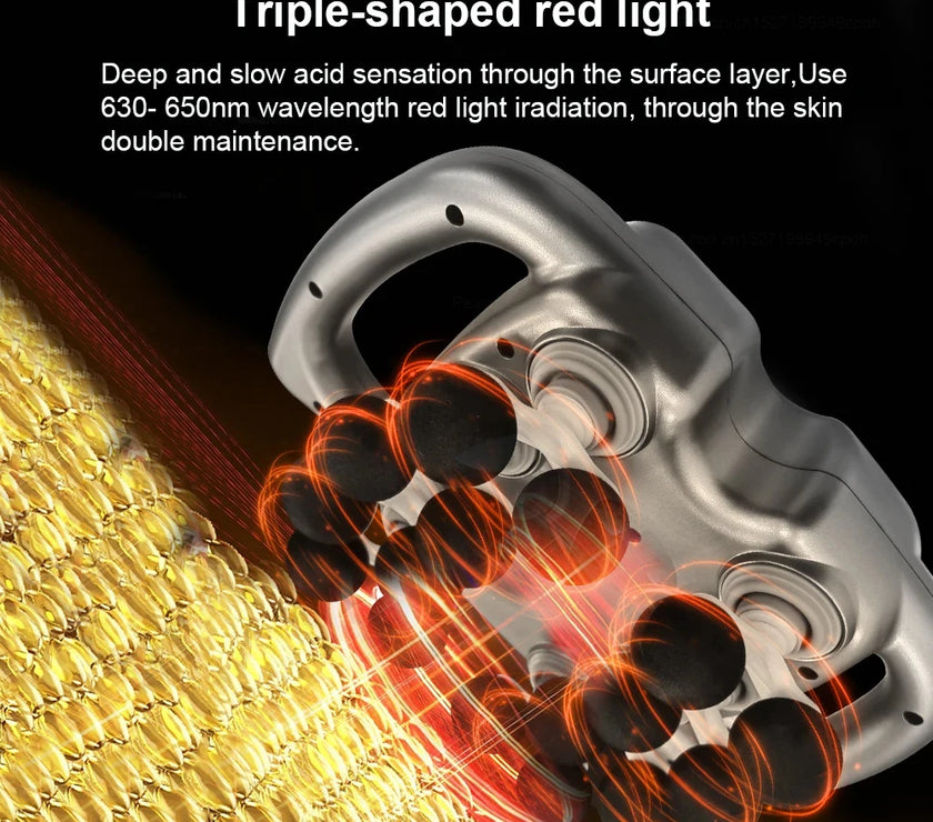 Silver device with red light emission on a black background