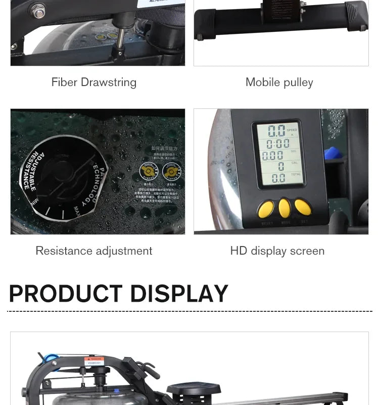 Commercial Gym Home Fitness Equipment Cardio Water Resistance Rower Water Rowing Machine With Digital Monitor
