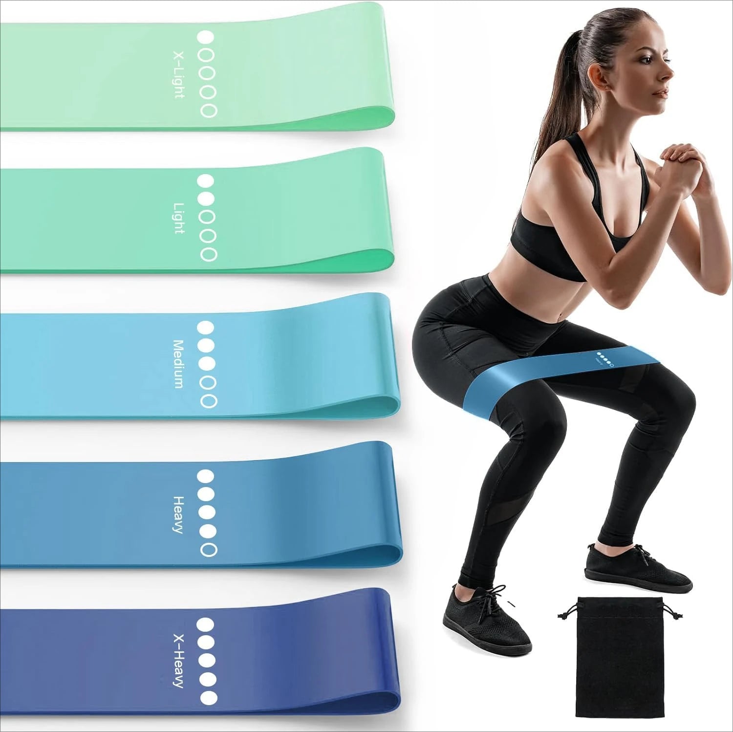 SpokenFitness Resistance Bands (5-Pack) — Natural Rubber Latex, Color-Coded for Pilates, Yoga & Strength