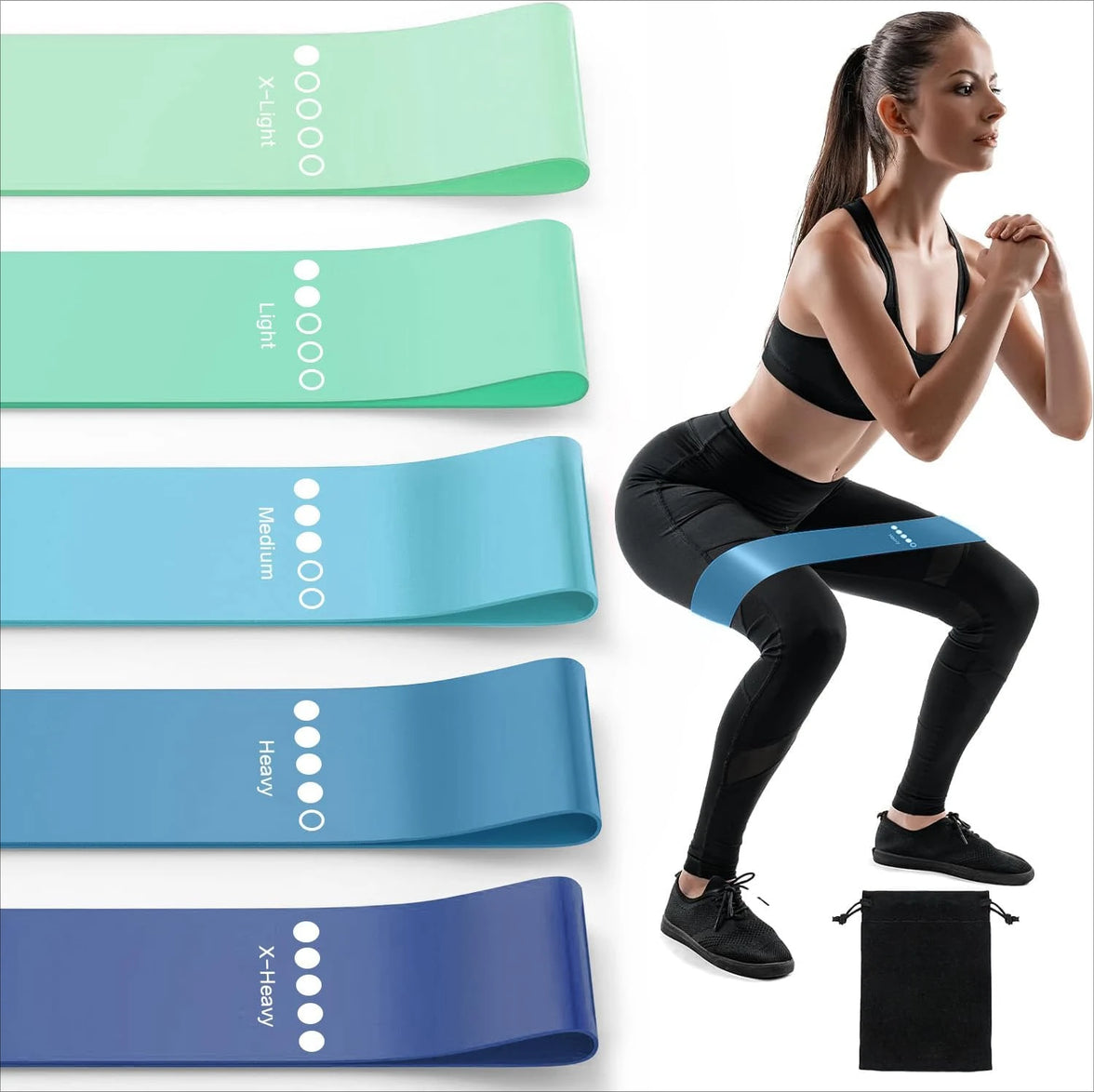 SpokenFitness Resistance Bands (5-Pack) — Natural Rubber Latex, Color-Coded for Pilates, Yoga & Strength