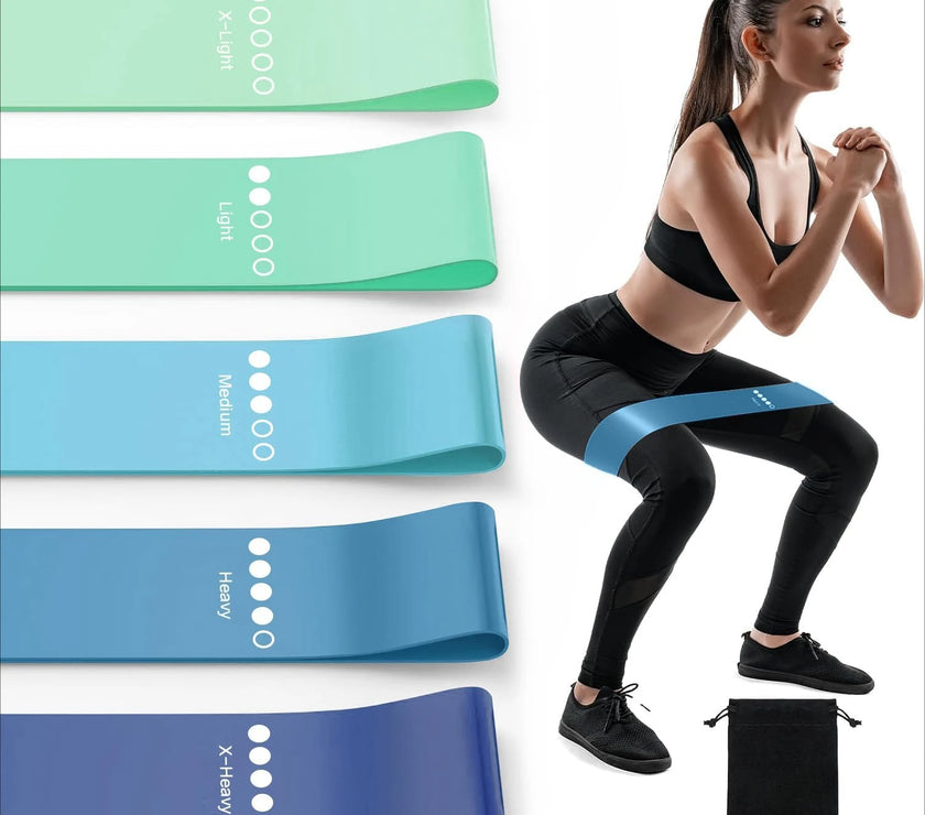 SpokenFitness Resistance Bands (5-Pack) — Natural Rubber Latex, Color-Coded for Pilates, Yoga & Strength