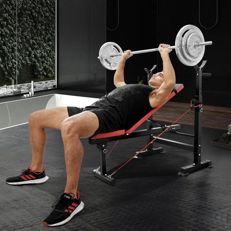 OPPSDECOR 660lbs 6 in 1 Weight Bench Set with Squat Rack Adjustable Workout Bench with Leg Developer Preacher Curl Rack