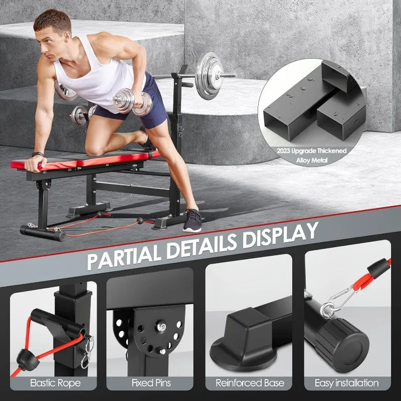 OPPSDECOR 660lbs 6 in 1 Weight Bench Set with Squat Rack Adjustable Workout Bench with Leg Developer Preacher Curl Rack