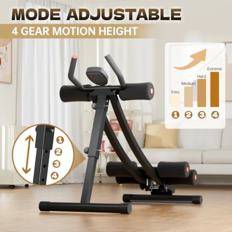Adjustable exercise machine with mode and height adjustment features in a home setting.