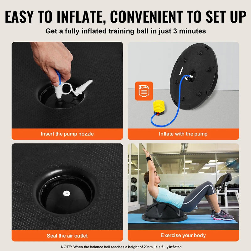 Instructions for inflating and using a training ball with text and images.