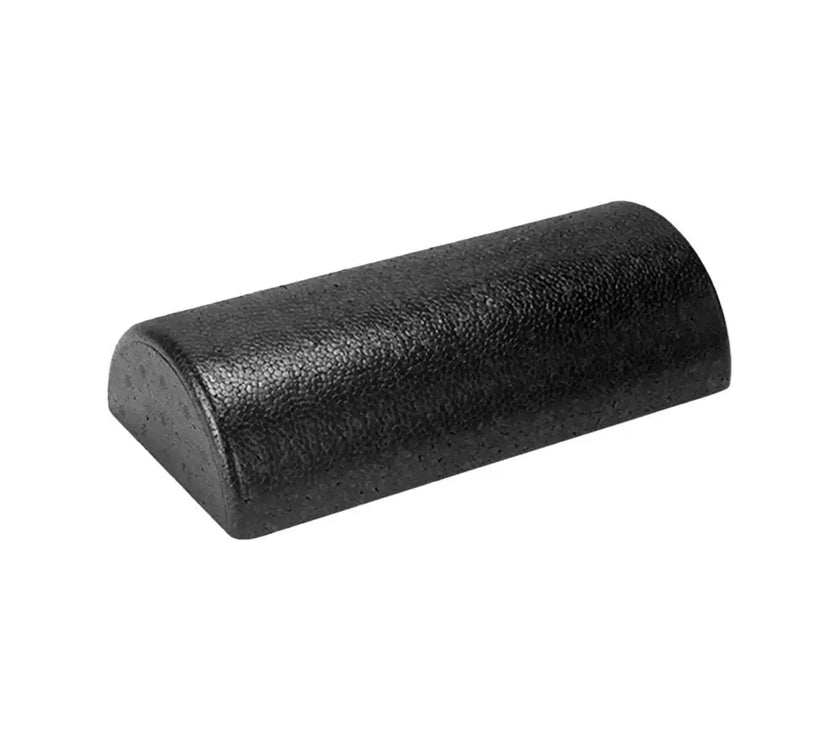 Black foam roller on a white background