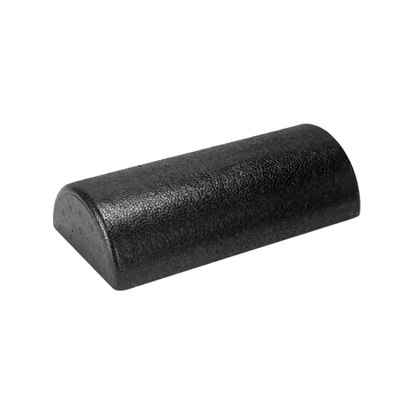 Black foam roller on a white background