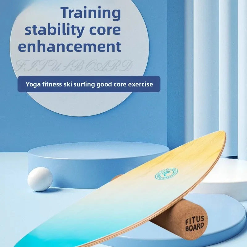 FITUS BOARD on a blue background with text about core training and fitness exercises.