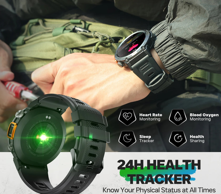 Person wearing a smartwatch with health tracking features displayed on screen