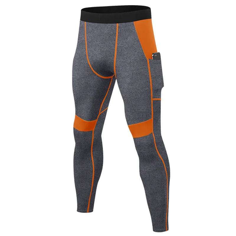 Premium polyester-spandex blend compression tights with moisture-wicking technology for men.