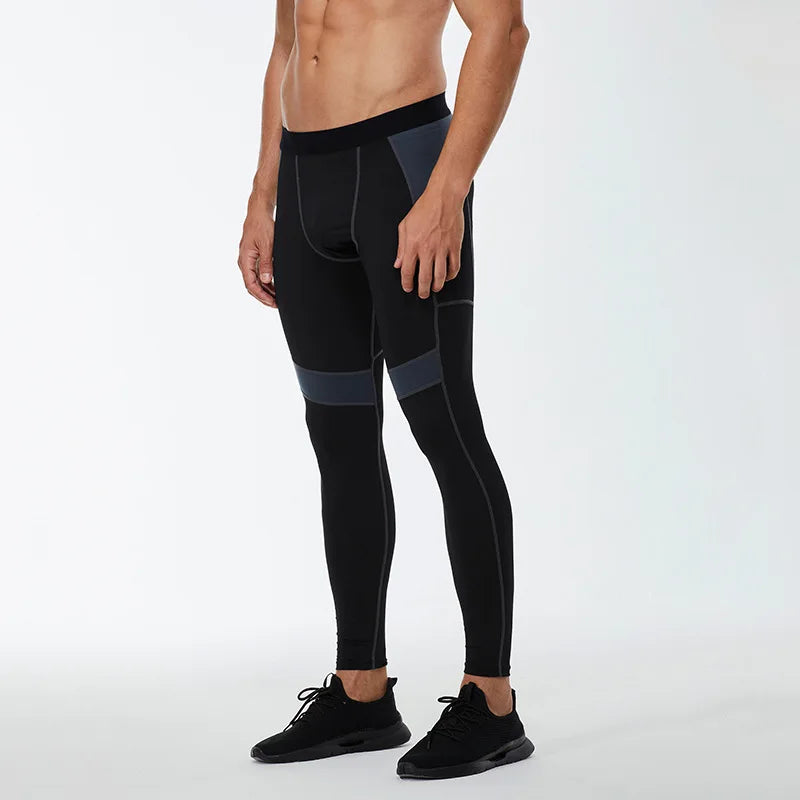 Men’s high-performance compression tights for running and gym workouts in black – stretchy, breathable, and sweat-wicking