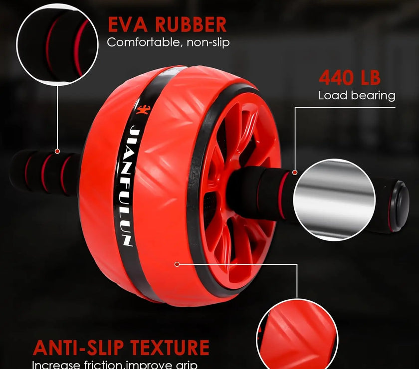 Red ab roller with features highlighted on a dark background