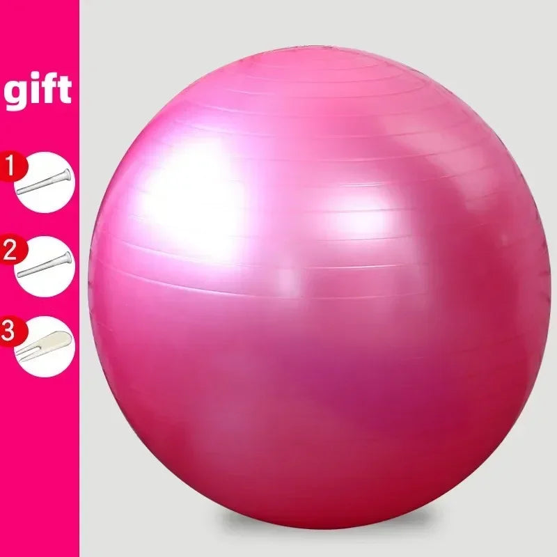 Pink exercise ball on a gray background with a pink sidebar displaying gift options.