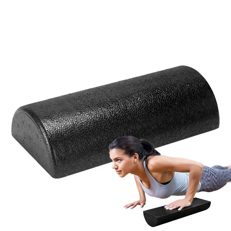 Person using a foam roller on a white background