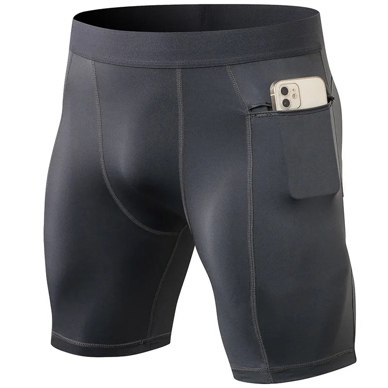 Men’s black quick-dry compression tights, designed for athletic performance and muscle support
