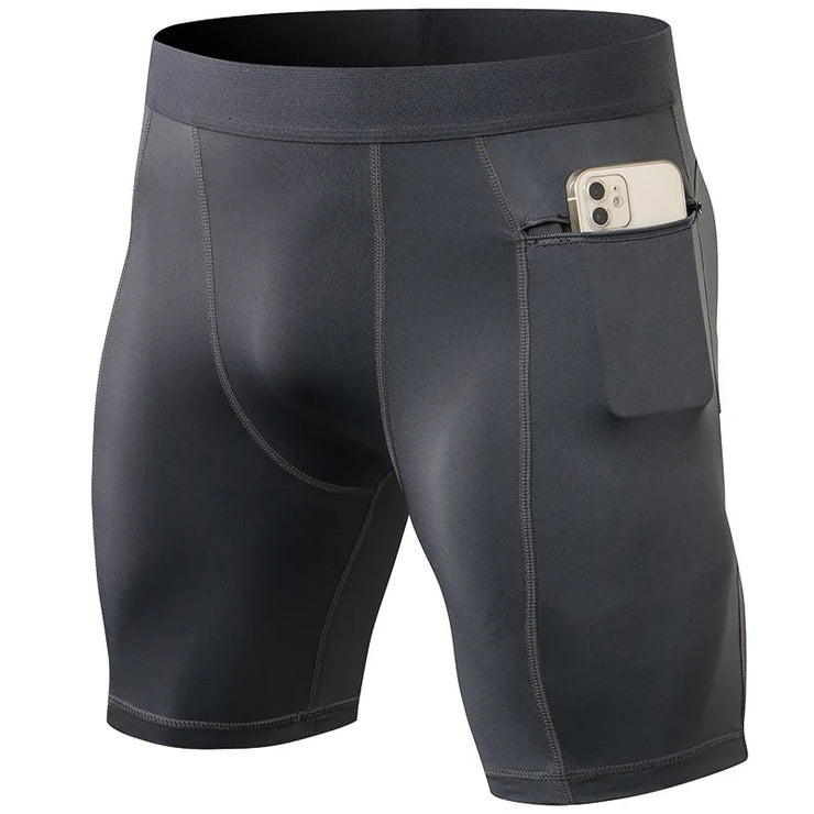 Men’s black quick-dry compression tights, designed for athletic performance and muscle support