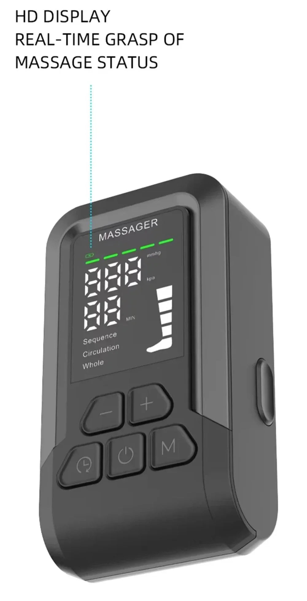 Digital massager controller with display and buttons on a white background