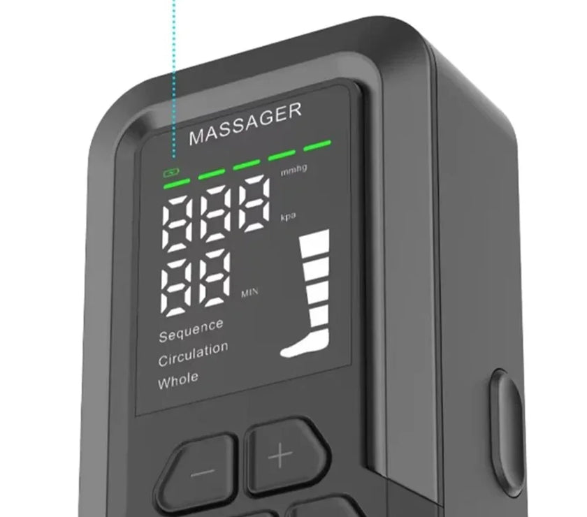 Digital massager controller with display and buttons on a white background