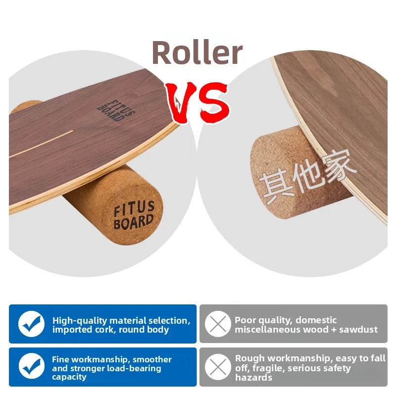Comparison of two wooden rollers with text and logos on a white background