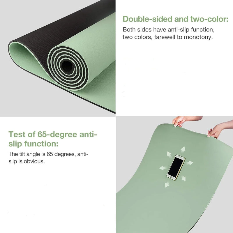Green and black anti-slip mat with text on its properties
