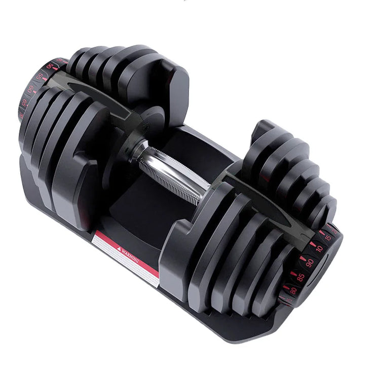 Black adjustable dumbbell on a white background