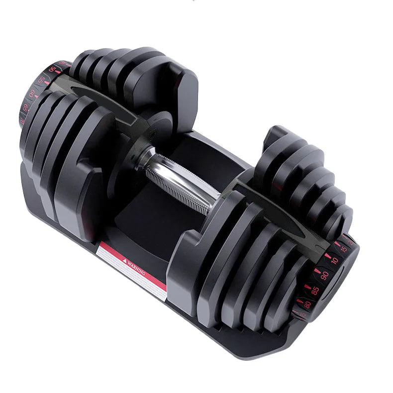 Black adjustable dumbbell on a white background