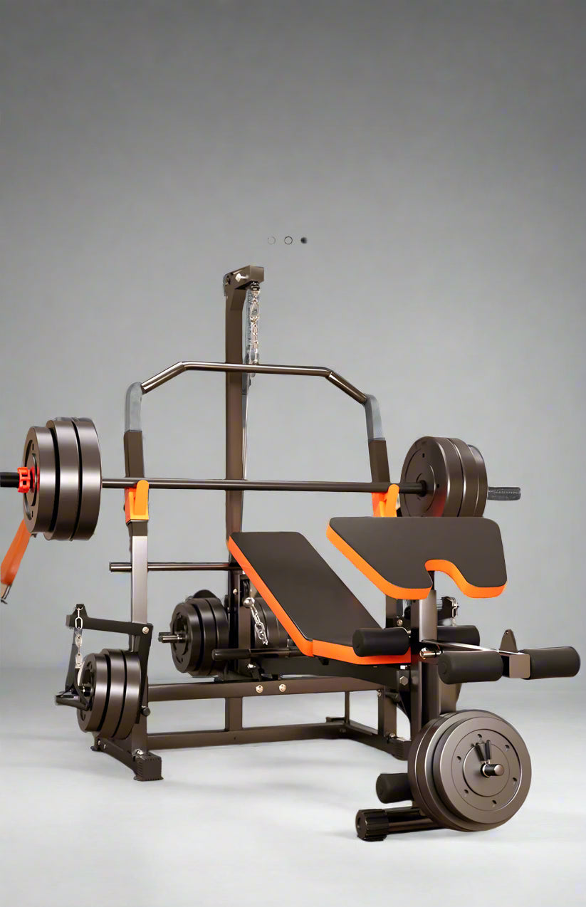 Gym bench with weights in a gym setting