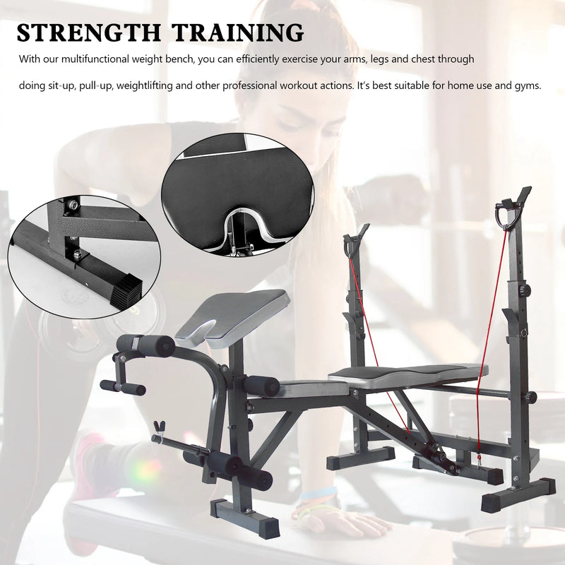 Artudatech Full Body Workout Adjustable Weight Bench Folding Bench Press W/Barbell Rack