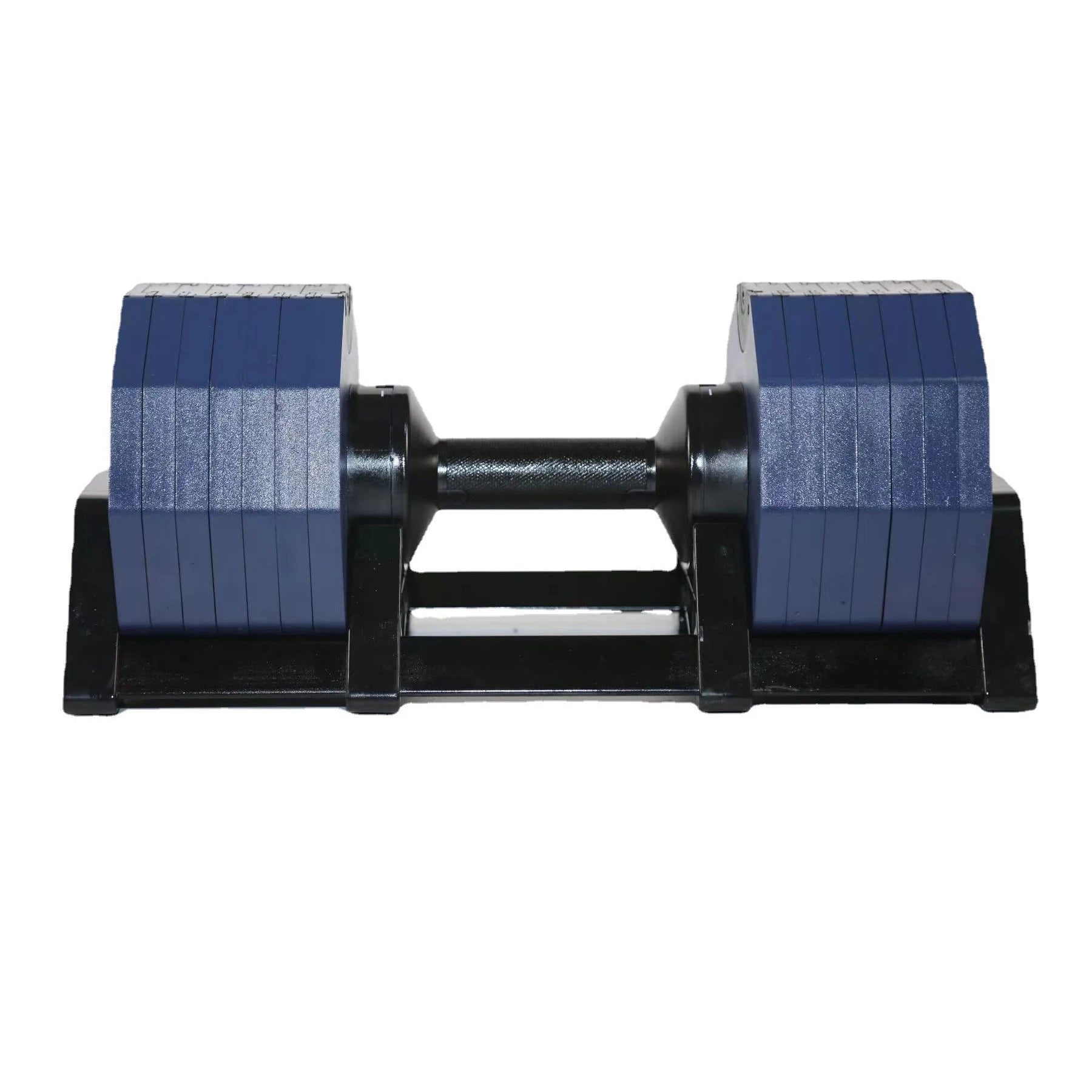 Pair of dumbbells with blue weights on a white background