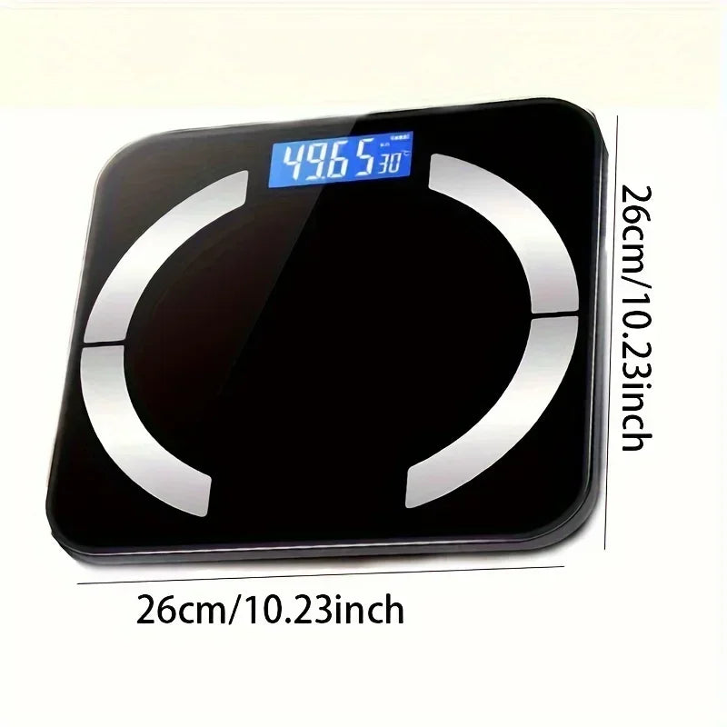 Digital bathroom scale with a black and silver design, displaying weight on a white background.