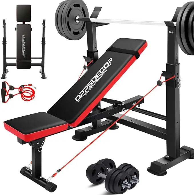 OPPSDECOR 660lbs 6 in 1 Weight Bench Set with Squat Rack Adjustable Workout Bench with Leg Developer Preacher Curl Rack