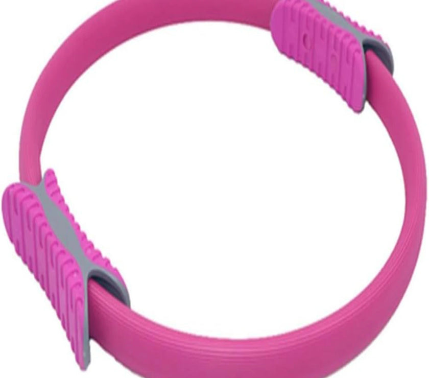 Pink Pilates ring with gray accents on a white background