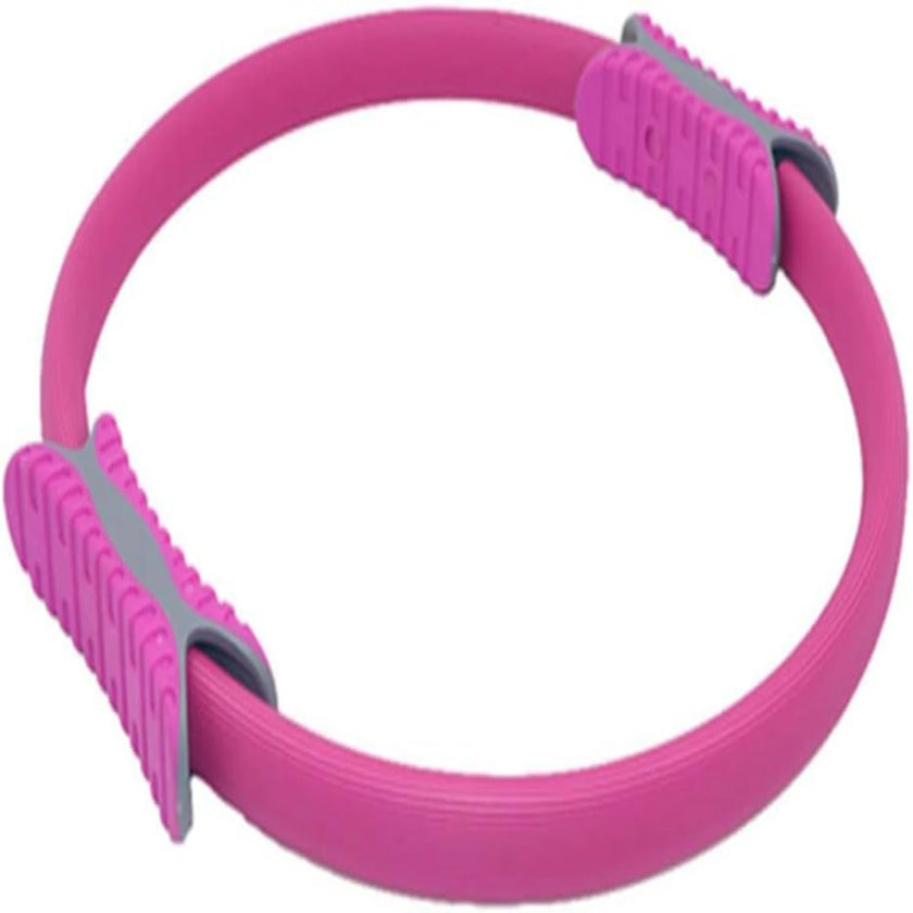 Pink Pilates ring with gray accents on a white background