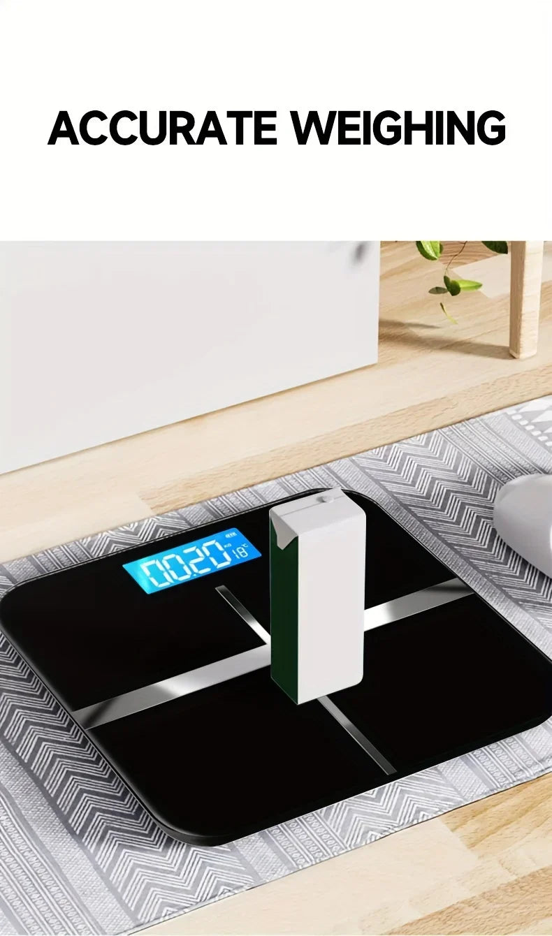 Digital bathroom scale on a floor with 'Accurate Weighing' text above it.
